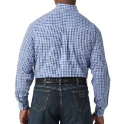Wrangler Mens Riata Long Sleeve Plaid Button Down Shirt -Cinc Clothing Shop 112316671 BLUE 02