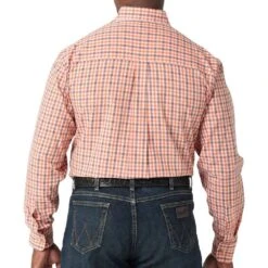 Wrangler Mens Riata Long Sleeve Plaid Button Down Shirt -Cinc Clothing Shop 112316671 ORANGE 02