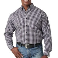 Wrangler Mens Riata Long Sleeve Plaid Button Down Shirt -Cinc Clothing Shop 112316671 PURPLE 01