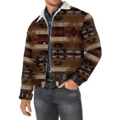 Wrangler Men's Pecan Pie Aztec Jacquard Sherpa Lined Jacket -Cinc Clothing Shop 112318499 1