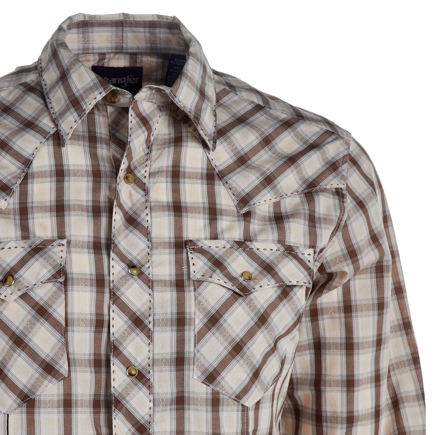 Wrangler Men's Brown Plaid Snap Shirt 4 Wrangler Men's Brown Plaid Snap Shirt - Image 2