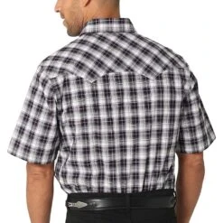 Wrangler Men's Retro Black Plaid Snap Short Sleeve Shirt -Cinc Clothing Shop 112324673 03