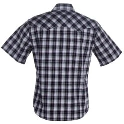 Wrangler Men's Retro Black Plaid Snap Short Sleeve Shirt -Cinc Clothing Shop 112324673 031