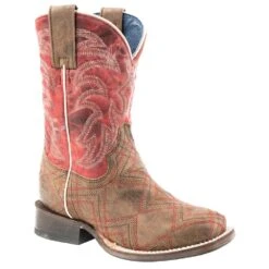 Roper Footwear Kids Brown Leather Vamp With Red Embroidery Boot