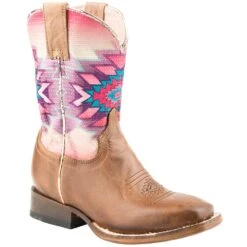 Roper Footwear Kids Burnished Brown Vamp Aztec Cowgirl Boot