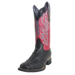 Women's Tanner Mark Imitation Ostrich Matte Black With Volcano Fuchsia Top Cowgirl Boots