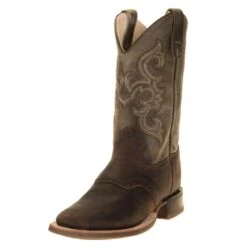 Old West Kids Green Waxy Top Brown Foot Cowboy Boots