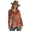 Rock & Roll Denim Women'sRust Boyfriend Velvet Snap Shirt -Cinc Clothing Shop 126750 default l