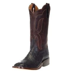 Rios Of Mercedes Men's Rios Of Mercedes Black FQ Ostrich 13in. Brown Waxy Calf Top Boots