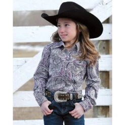 Girl's Cruel Girl Purple Paisley Print Pearl Snap Shirt