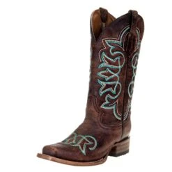 Circle G Women`s Brown W/Turq Stitching 11in Top Boot Western Boot