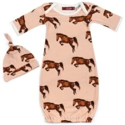 Horse Organic Cotton Newborn Gown And Cap Set