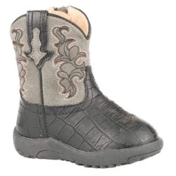 Infant Roper Black Cowbabies Gator Cowboy Boots