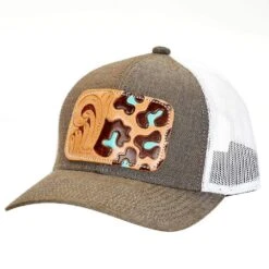 Mcintire Saddlery Heather Brown Cap With Tool And Leopard Leather Patch