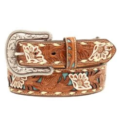 Women's Brown Belt With Floral Overlay