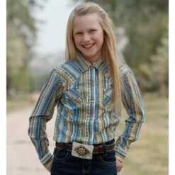 Girl's Cruel Girl Blue And Yellow Print Snap Shirt