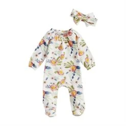 Mud Pie Floral Sleeper With Matching Headband