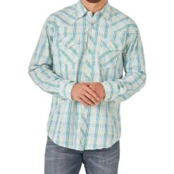 Wrangler Men's 20X Modern Fit Teal Check Shirt