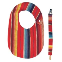 Red Serape Baby Bib And Pacifier Clip Set