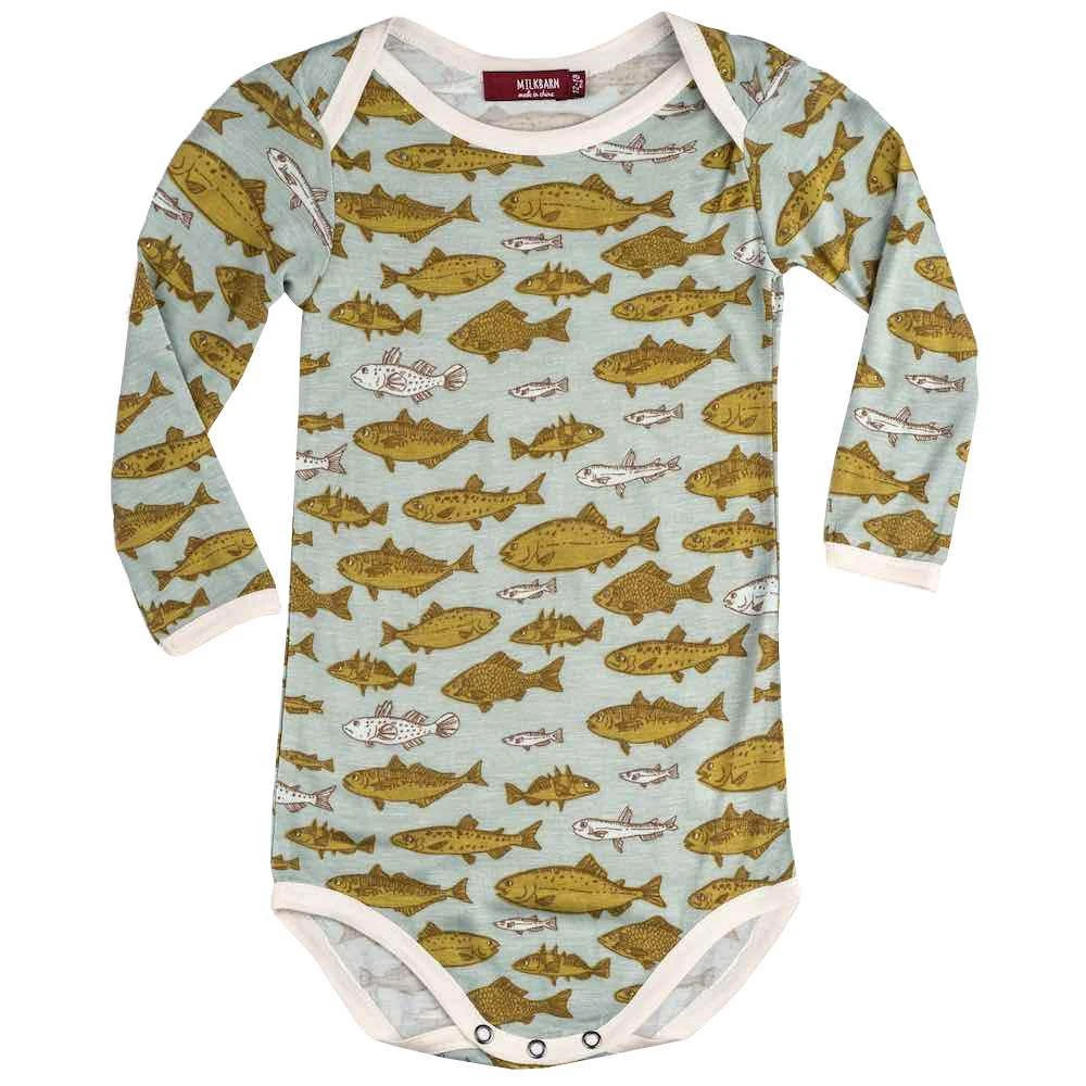 Milkbarn Blue Fish Bamboo Long Sleeve One Piece 3 Milkbarn Blue Fish Bamboo Long Sleeve One Piece