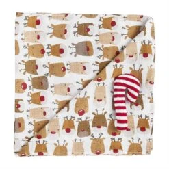 Mud Pie Christmas Reindeer Swaddle And Rattle Set