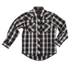 Wrangler Boys Black Plaid Snap Shirt