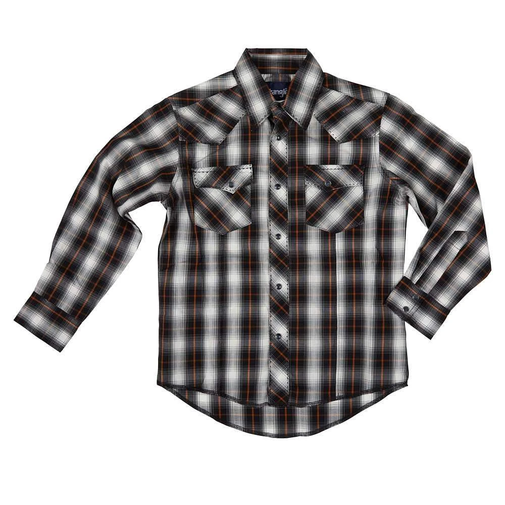 Wrangler Boys Black Plaid Snap Shirt 3 Wrangler Boys Black Plaid Snap Shirt