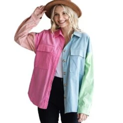 Jodifl Women's Color Block Button Up Shirt
