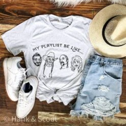 Hank & Scoot Women's My Playlist Be Like Grey Tee