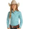 Girls Rough Stock Turquoise Geo Print Snap Shirt -Cinc Clothing Shop 147299 default l