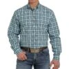Cinch Men's White & Teal Plaid Long Sleeve Buttondown -Cinc Clothing Shop 150594 default l