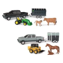 Tomy John Deere Assorted Pickup And Livestock Trailer Set