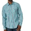 Wrangler Men's Long Sleeve Light Blue Plaid Snap Shirt -Cinc Clothing Shop 152270 default l