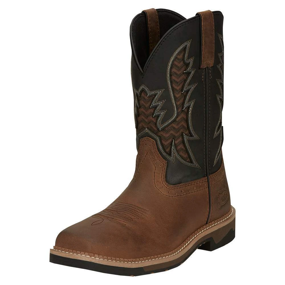 Justin Boots Men`s Stampede Bolt Pecan Water Buffalo 11` Black Water Buffalo Soft Toe 3 Justin Boots Men`s Stampede Bolt Pecan Water Buffalo 11` Black Water Buffalo Soft Toe