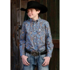 Cinch Boy's Blue Paisley L/S Shirt