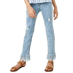 Girls Denim Frayed Hem Jeans
