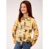 Girls' Roper Yellow Retro Rodeo Pearl Snap Shirt -Cinc Clothing Shop 154135 default l