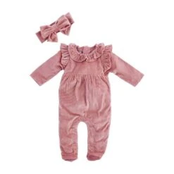 Girl's Mud Pie Pink Sleeper And Headband Set