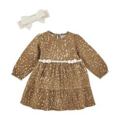 Girl's Mud Pie Fawn Dress And Headband Set