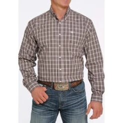 Cinch Men's Brown And White Plaid Button-Down Shirt