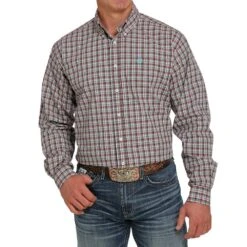 Cinch Men's Burgundy And Blue Plaid Button-Down Western Shirt