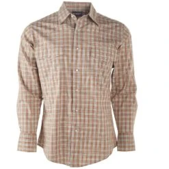 Wrangler Men's Wrinkle Resist Brown Plaid Snap Shirt