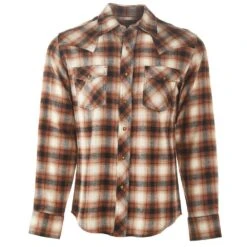 Men's Wrangler Retro Brown Plaid Modern Fit Flannel