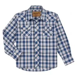 Wrangler Boy's Retro Blue Plaid Two Pocket Snap Western Shirt