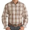 Panhandle Men's Tan Dobby Plaid Long Sleeve Button Down -Cinc Clothing Shop 155740 default l
