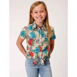 Roper Girl's Tropical Western Pearl Snap Shirt