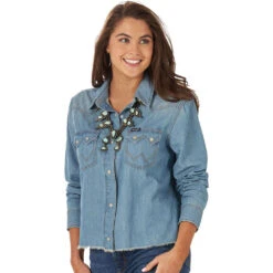 Wrangler Women's Denim Boyfriend Cut Off Shirt