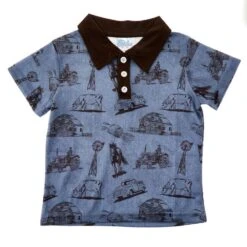 Shea Baby Boy's Blue Farm Print Polo Shirt