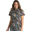 Panhandle Women's Tropical Print Short Sleeve Button Down -Cinc Clothing Shop 157233 default l