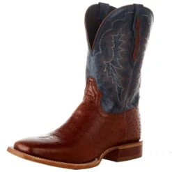 Tony Lama Men`s Brandy Smooth Ostrich 11in. Navy Goat Top Boot